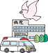 救急車と病院のイラスト